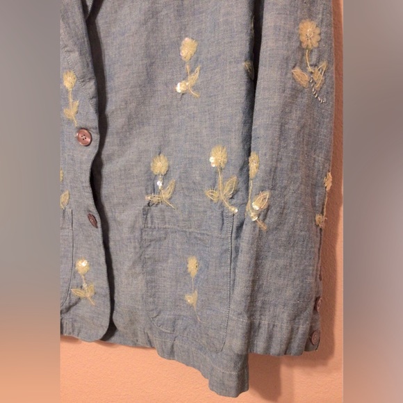 Vintage Susan Starkman lightweight denim flower sequin 2 button jacket medium - Picture 3 of 9